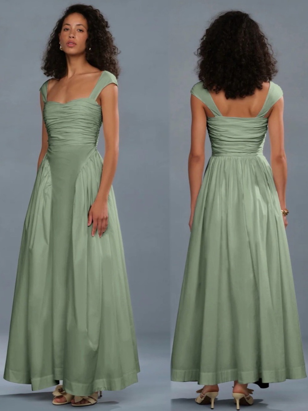 AMUR Galilea Ruched Dress Elegant Sage Green Cap-Sleeve size 12.